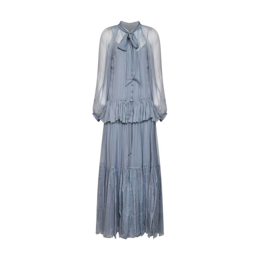 Chloé Women Light Blue Silk Muslin Fluid Maxi Dress